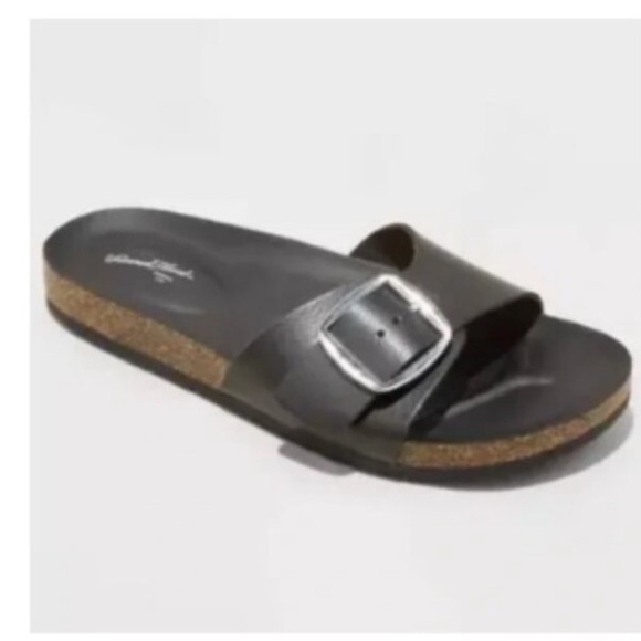 Universal Thread Shoes - Universal Thread Cameron Black Single Band Sandals Women 6 like Birks